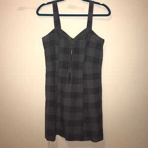 Grey, Navy and Black Plaid Zipper Dress